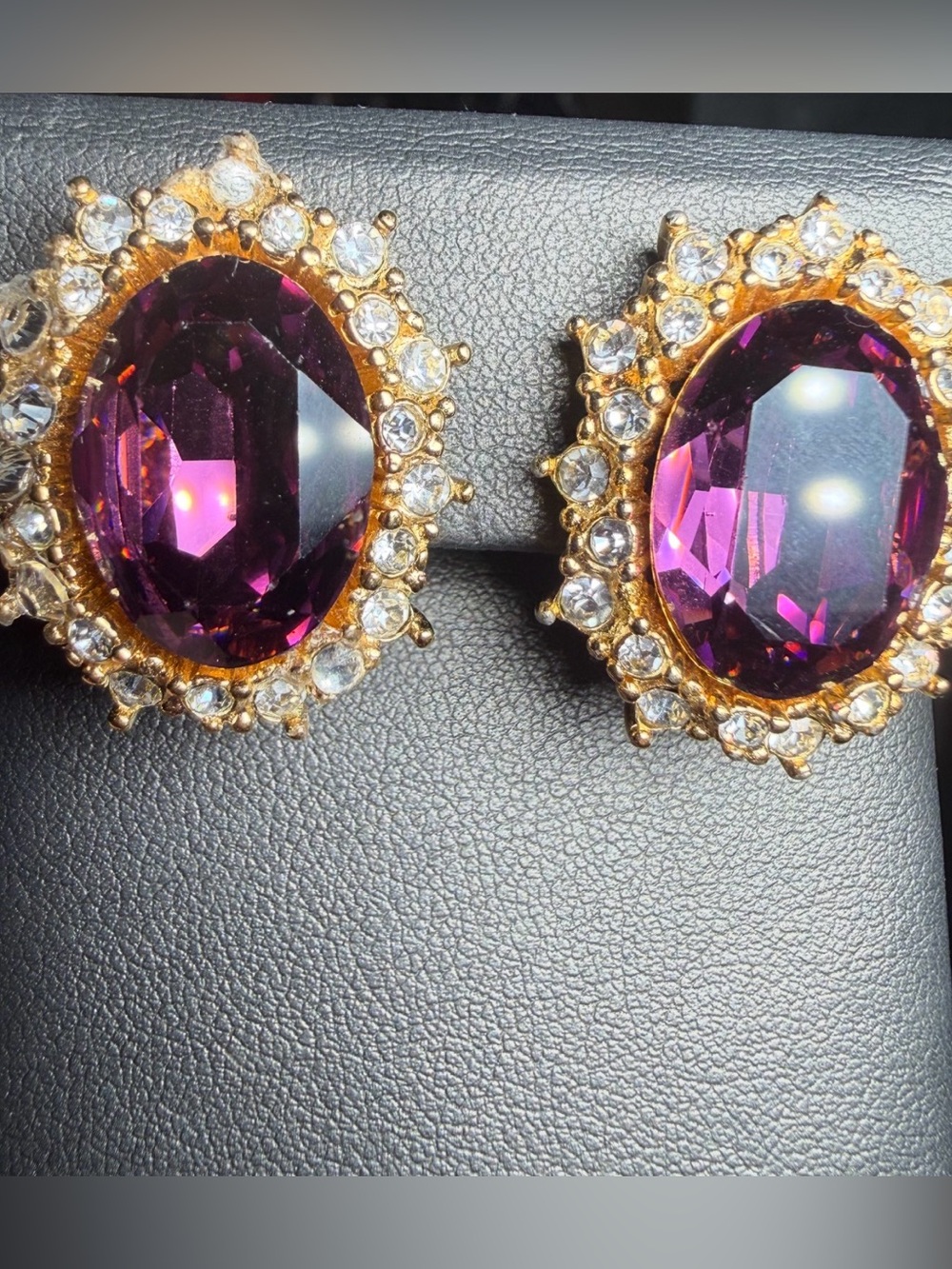 Dior Gold-Tone Earrings with Deep amethyst Oval Stones and Clear Crystal